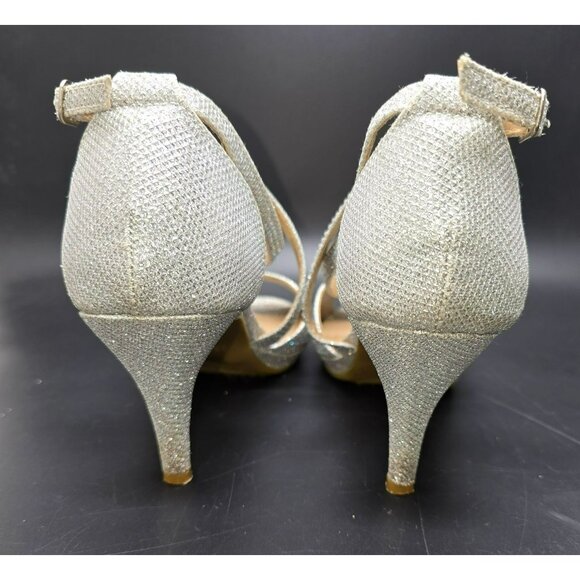 Womens Heels Silver Glitter Rhinestone Strappy Open Toe Delicacy Size 7 JJ4016 - Picture 8 of 9
